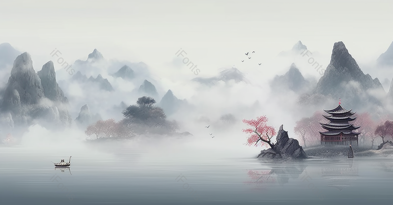 中国风质感山水画油画风景艺术水墨插画,插画/手绘图,插画/手绘图库,插画/手绘图下载,插画/手绘